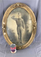 Old Picture Of Soldier In Oval Wood Frame*