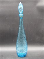 (H) Vtg Italian Empoli Blue Glass Genie Bottle 2
