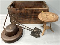 Hat Mold; Steel Stool; Advertising Crate & Waffle