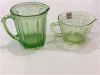 Pair of Green Depression Pitchers