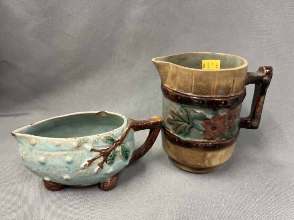 (2) Majolica Cream Pitchers