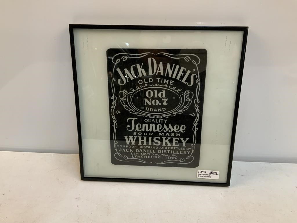 Framed Jack Daniels Whiskey Sign