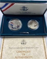 1992 Proof 2 Coin Set, Columbus w/ Silver Dollar