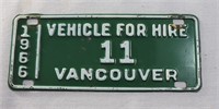 Green 1966 Vancouver license plate