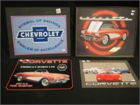 Three contemporary metal signs, two for Corvette