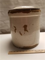 Antique Pottery #5 Crock w/Lid Unmarked 12.5" diam