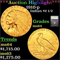 *Highlight* 1910-p Indian $2 1/2 Graded ms64