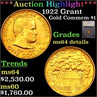 *Highlight* 1922 Grant Gold Commem $1 Graded ms64