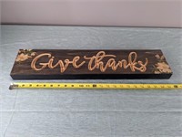 Wood Give Thanks Sign (24" x 5.5")
