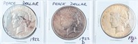 Coin 3 Peace Silver Dollars 1922 P,D & S