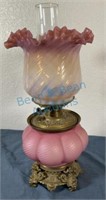 Cranberry satin glass Victorian kerosene lamp
