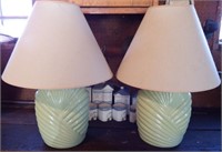 (2) Green Pottery Table Lamps