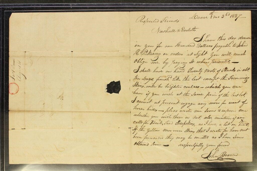 1827 John Brown Signed Handwritten folded letter,