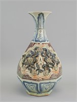 Chinese Yuan Style Porcelain Hexagon Flower Vase