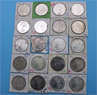 20 MORGAN SILVER DOLLARS, 1878 & 1878 S, FINE