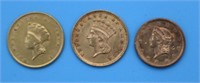 3 $1 GOLD COINS, 1855 TYPE ii INDIAN PRINCESS 1.7