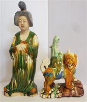 2 Antique Chinese Shan Cai Porcelain Figures 16H"