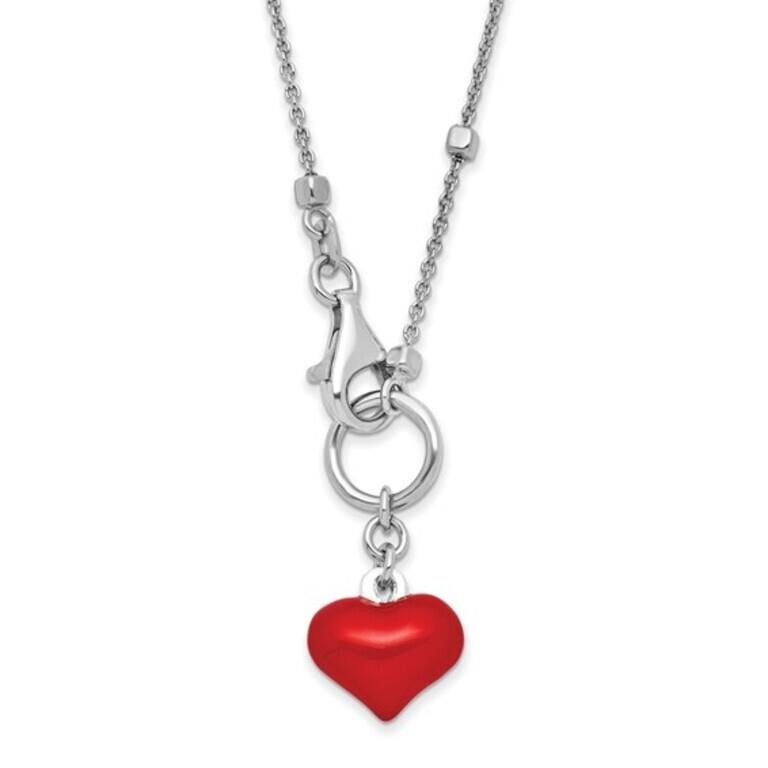 Sterling Silver Rhod-plated Red Heart Necklace