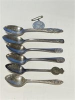 6 Royalty Spoons and Pin