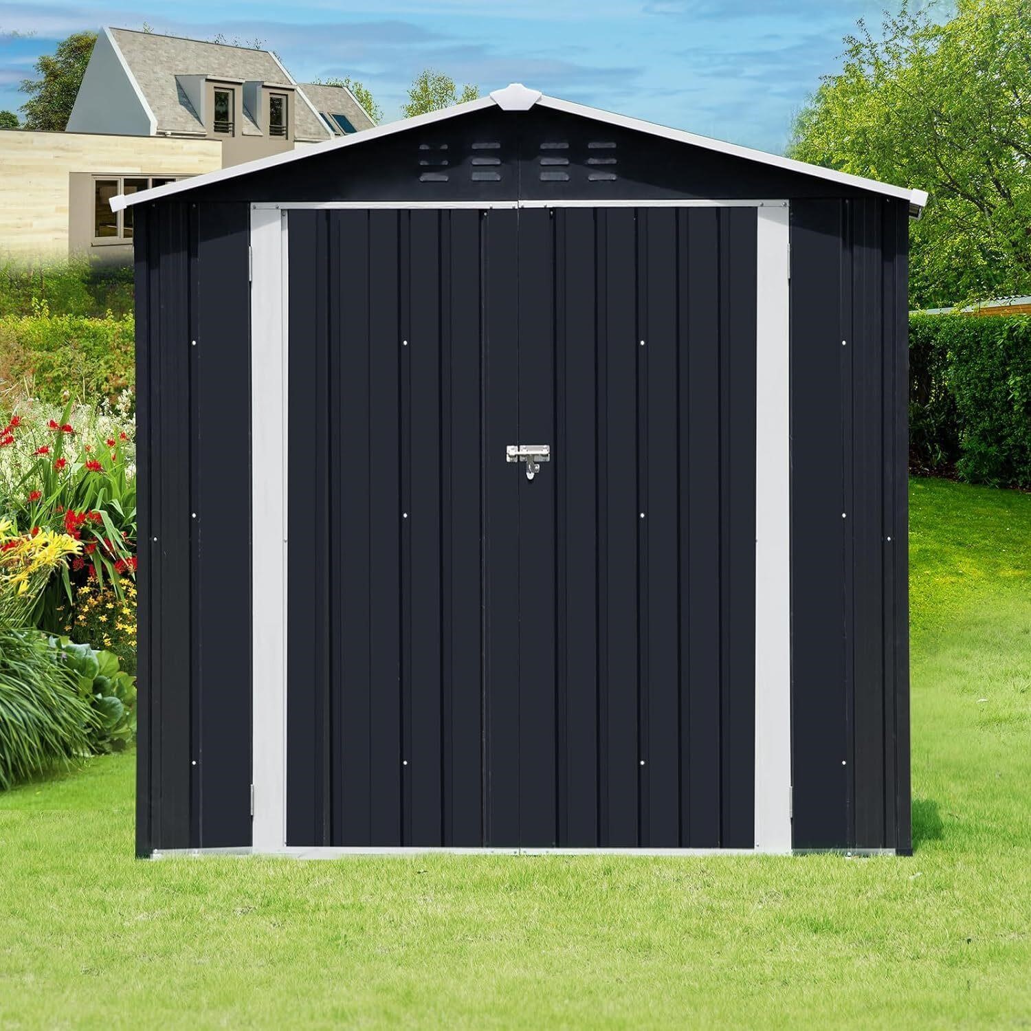 7FTx4.2FT Outdoor Storage Shed  Metal  Double Door