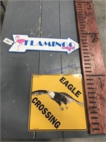 Pair of tin signs--Flamingo Cafe arrow, 19.5" long