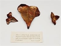Copper Plated Ivy Leaf England SET Brooch Earrings