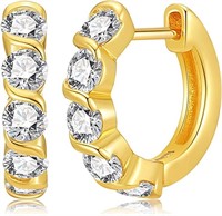 18k Gold-pl .20ct White Topaz Huggie Hoop Earrings