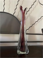 Vintage Purple & Clear Blown Glass Vase