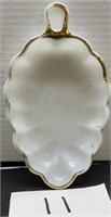 Vintage White Milk Glass Leaf Candy Dish with
