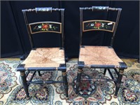 Rose Painted Wooden Chairs Hand Made Reed Seats