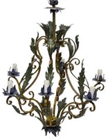 CONTINENTAL PARCEL GILT METAL & FOLIATE CHANDELIER