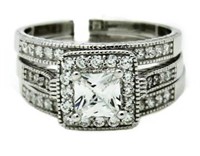 Princess Cut 2.50 ct White Topaz 3 pc Bridal Set