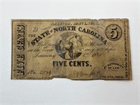 1863 North Carolina 5 Cent Note
