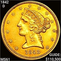 1842-D Small Date $5 Gold Half Eagle