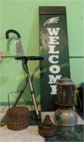 Eagles Welcome Sign, Oil Lamp Base, Walking Cane,