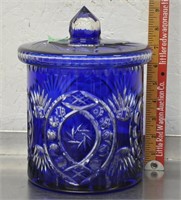 Vintage cobalt blue cut to clear biscuit jar