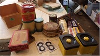 Tins, Cannisters, Sewing Basket and Misc