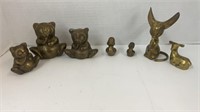 7 brass animal figurines: Bears, mouse, ducks and