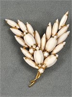 Vintage white leaf with goldtone brooch
