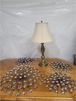 Brass Table Lamp & Modern Wall Decor