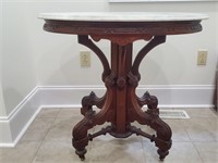 Walnut Victorian Oval Marble Top Parlor Table