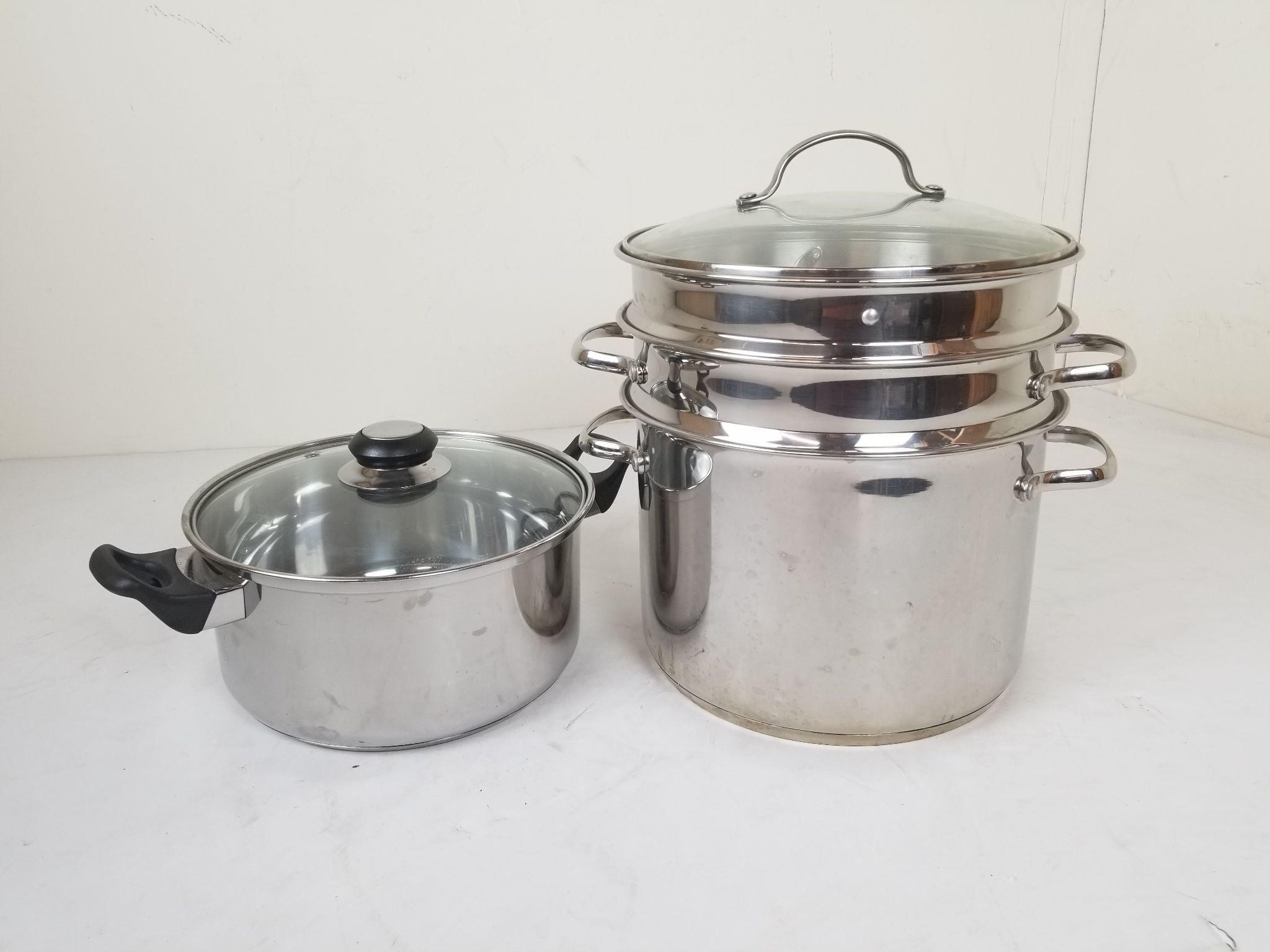 Two Pots With Lids, Two Strainers