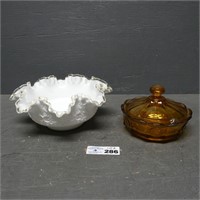 Fenton Silver Crest & Amber Coin Spot Candy Dish