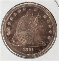 Coin 1861  Seated Liberty Quarter Almost Unc.