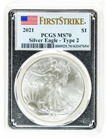 Coin 2021 Silver Eagle First Strike T2-PCGS-MS70