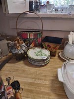 Kitchen items including small metal planter,