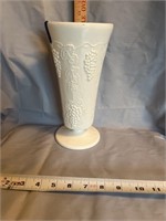 10 inch milk glass grape pattern vase.
