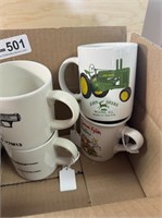 Box lot of Misc. coffee mugs Fire arms, John Deere