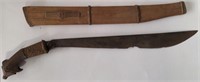 Machete with handmade handle, wooden scabbard