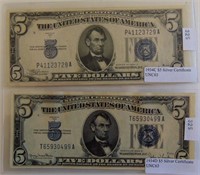 $5.00 Silver Certificate Blue Seal Notes